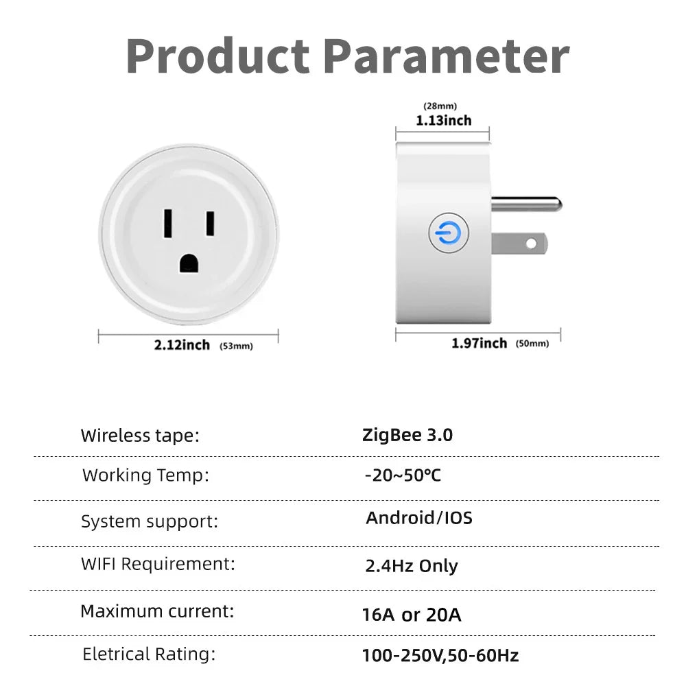 Power Monitor 20A Tuya Smart Zigbee Socket Plug US Wireless Control Outlet with Energy Monitoring Electrical Timer Works with Alexa Google Home