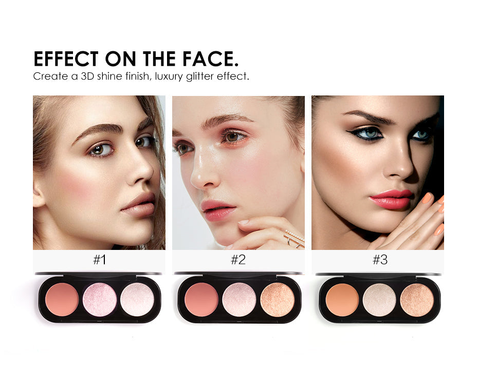 Focallure 3 Color Blusher & Highlighter Palette - #3 - FA26 - Water and Smudge Proof