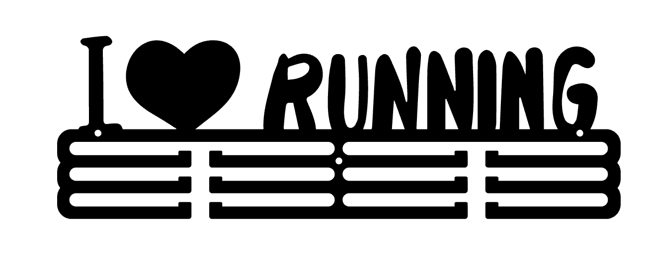 I LOVE RUNNING Medal Hanger (Metal 40cm x 13cm ELEGANTLY DISPLAY
