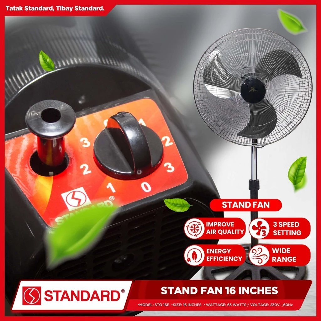 STANDARD STAND FAN 16" - Metal Blade 3 SPEED ROTARY SWITCH