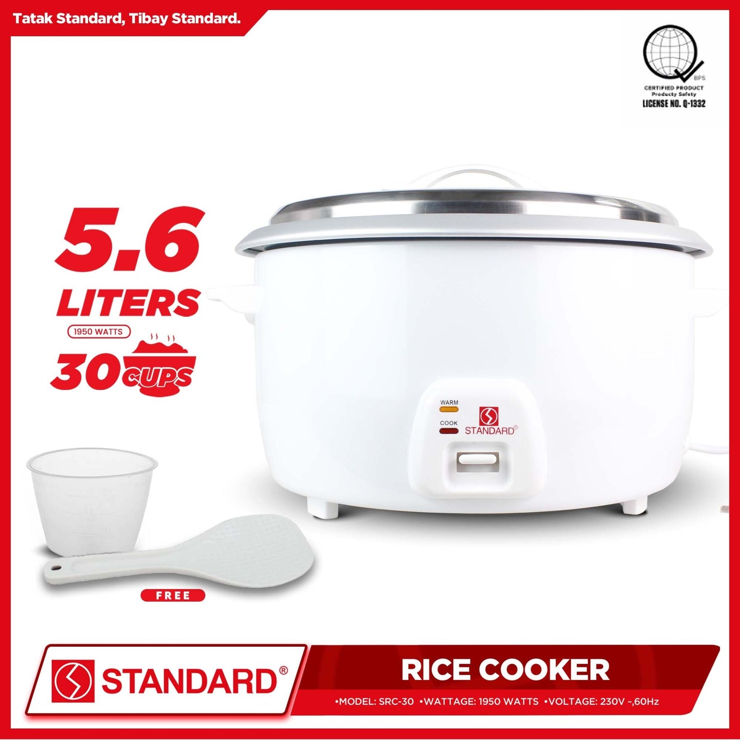 STANDARD Large Capacity Commercial RICE COOKER (1950W) 5.6L/30Cups of rice