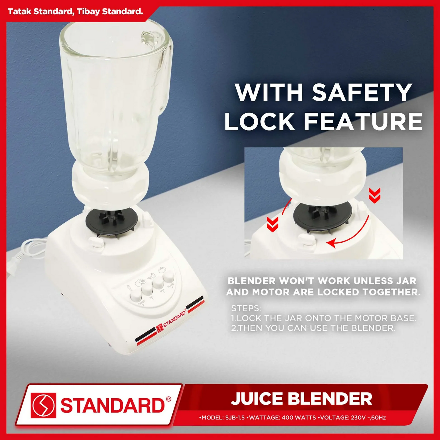 STANDARD BLENDER GLASS JAR 1.5L SAFETY LOCK SWITCH- SJB1.5LA