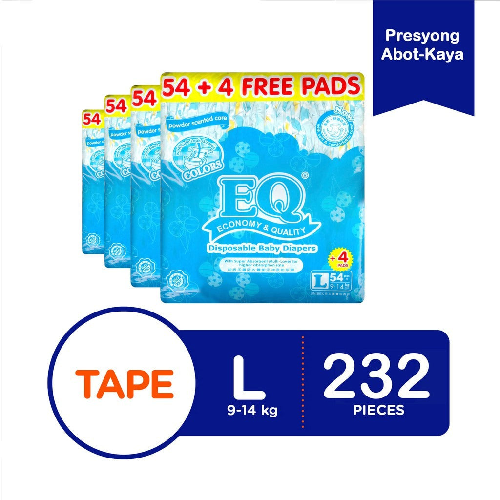 EQ Colors Jumbo Pack 58's Tape Baby Diapers (9-14kg) - Large