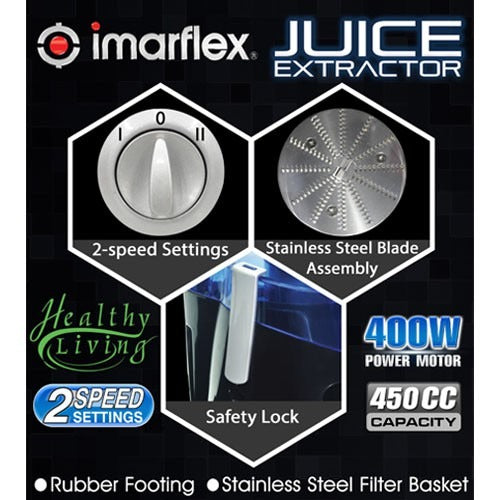 IMARFLEX Juice Extractor IJE-5000 - (BLACK) 400W LARGE CAPACITY 450CC
