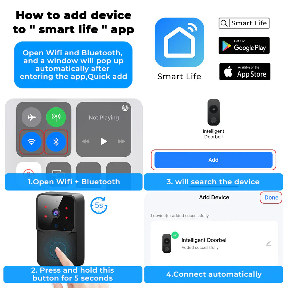 Smartrul Tuya Wireless Intelligent Wi-Fi Doorbell  Outdoor High-Definition Camera - BLACK 1/2