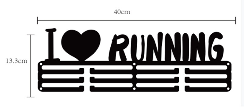 I LOVE RUNNING Medal Hanger (Metal 40cm x 13cm ELEGANTLY DISPLAY