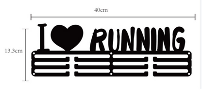 I LOVE RUNNING Medal Hanger (Metal 40cm x 13cm ELEGANTLY DISPLAY