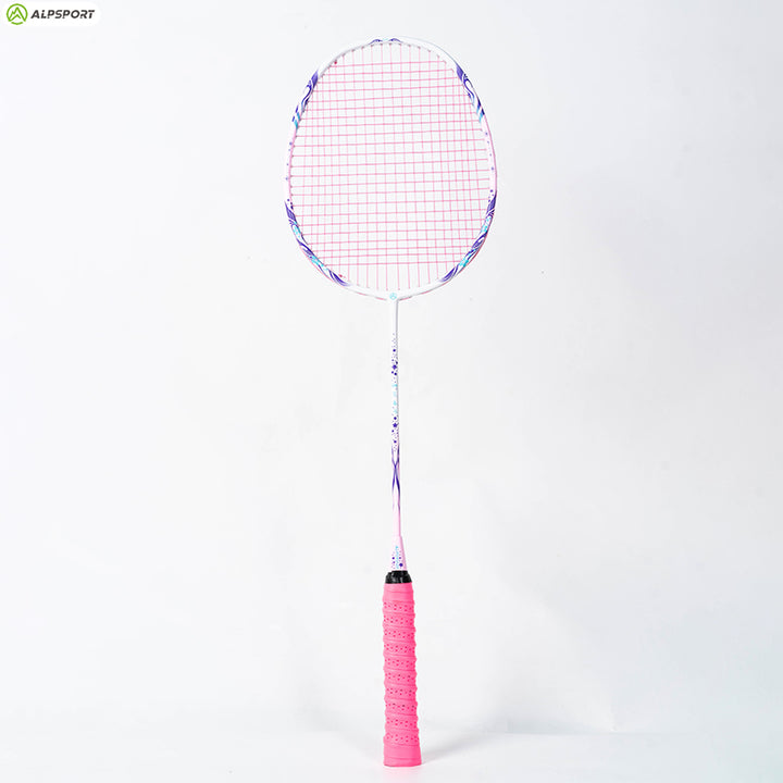 ALP SPORT TXCF 1pc 4U BADMINTON RACKET - ALP Cherry Carbon Fiber Pink & Purple Goddess Model with Leather Carrying Bag
