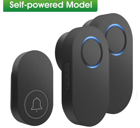 Smartrul Self-Powered Wireless Model Doorbell - BLACK 1 Button / 2 Receiver