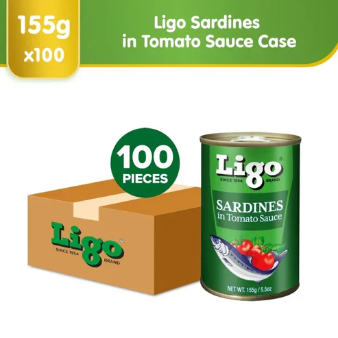 Ligo Sardines in Tomato Sauce Rich in Calcium, Protein and Lycopene 155g x 100 cans