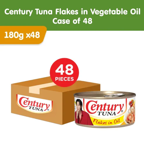 Century Tuna Flakes in Vegetable Oil Protein, Omega 3, DHA, No Preservatives 180g x 48 cans