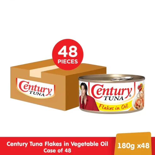 Century Tuna Flakes in Vegetable Oil Protein, Omega 3, DHA, No Preservatives 180g x 48 cans