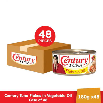 Century Tuna Flakes in Vegetable Oil Protein, Omega 3, DHA, No Preservatives 180g x 48 cans