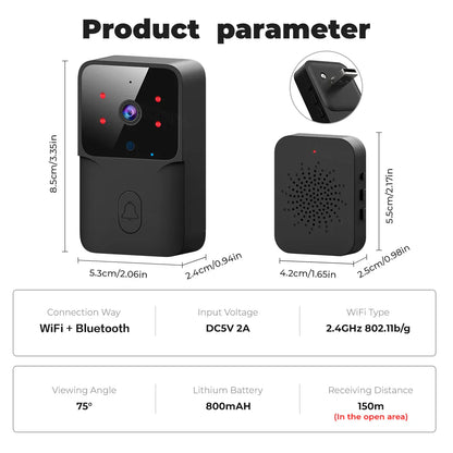 Smartrul Tuya Wireless Intelligent Wi-Fi Doorbell  Outdoor High-Definition Camera - BLACK 1/2