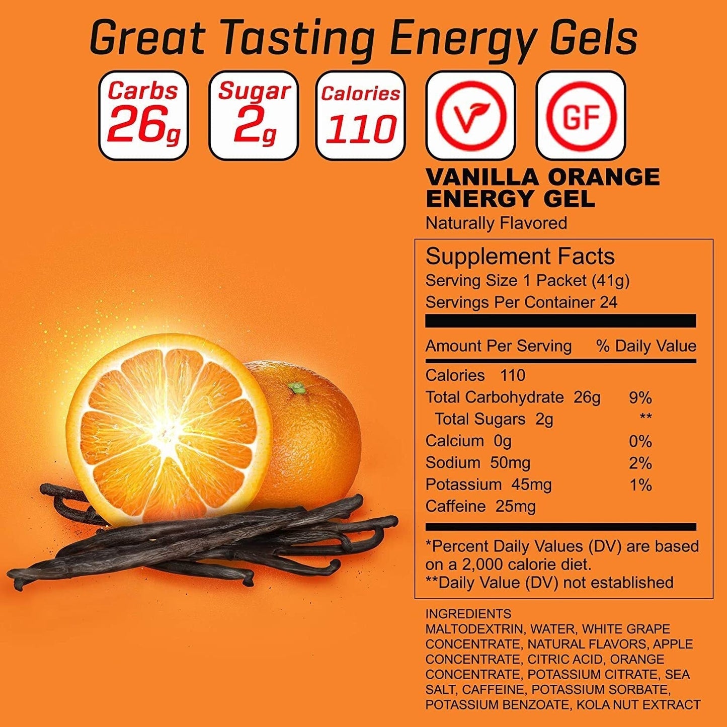 VANILLA ORANGE CAFFEINE Carb Boom Energy Gel Single Serve Packet Sachet 41g - EXP DATE MAY 23, 2026