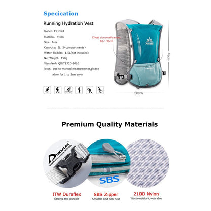 Aonijie Hydration Backpack Running Vest 5L - MINT GREEN (Vest Only)