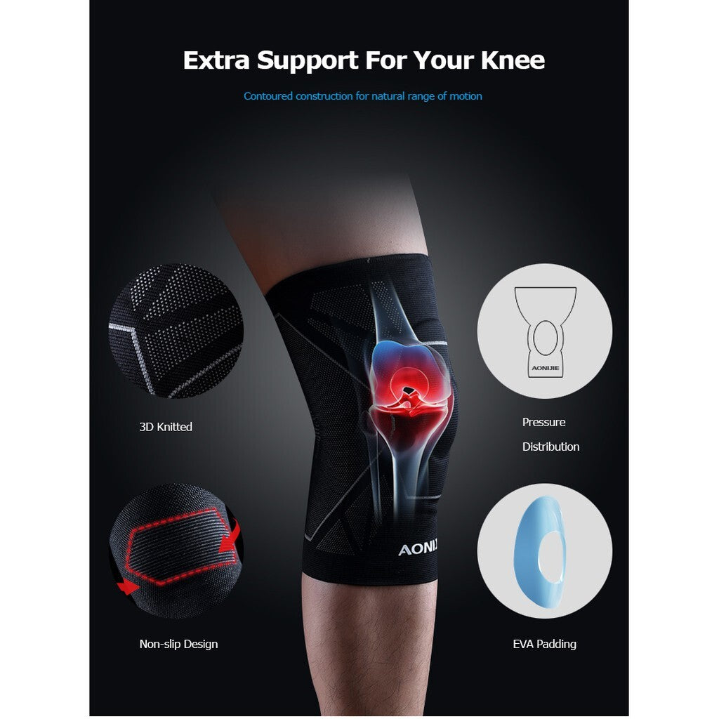 Aonijie 4108 COMPRESSION KNEE PAD 1PC Knee Brace Support - BLACK MEDIUM