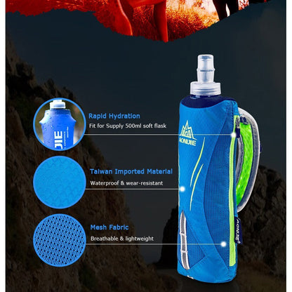 Aonijie Handled Water Bottle Pouch and Phone Case with 500ml Soft Flask - BLUE