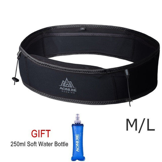 Aonijie Slim Waist Running Belt with 250ml Soft Flask - BLACK M/L