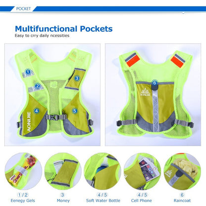 Aonijie Reflective Running Vest Hydration Backpack - GREEN