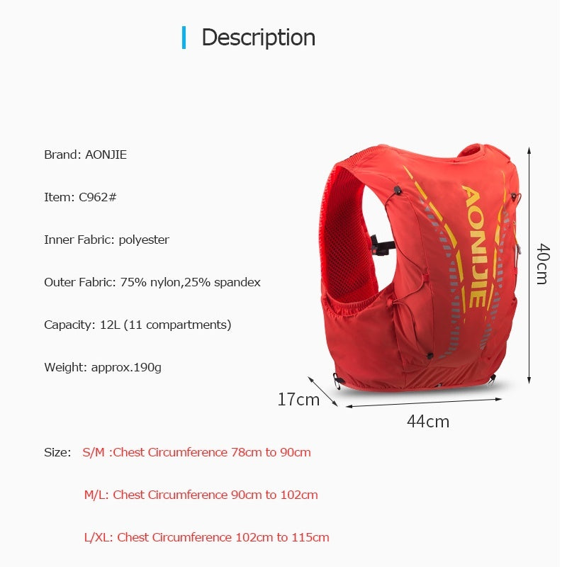 Aonijie Professional Hiking Hydration Backpack Running Vest 12L - BLUE S/M