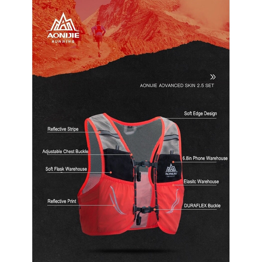 Aonijie Hydration Backpack Running Vest 2.5L - ORANGE L/XL