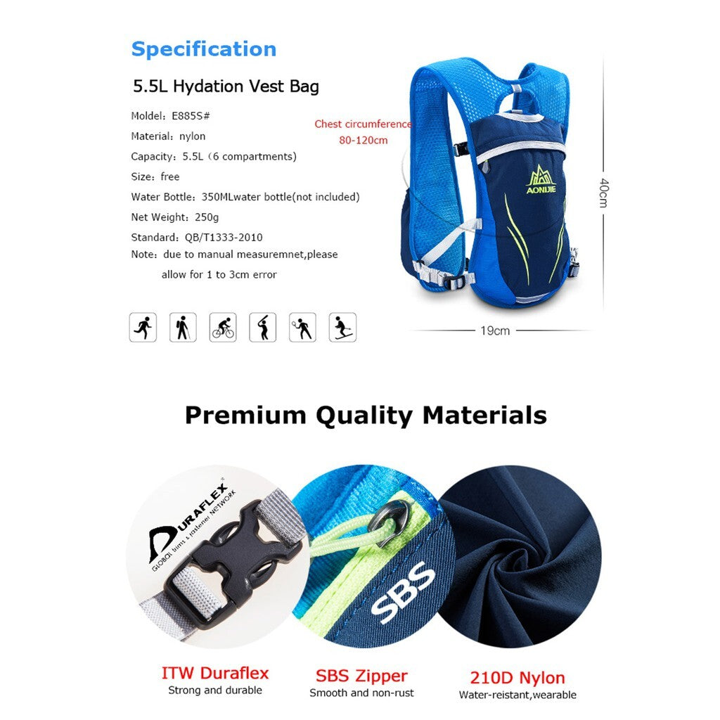 Aonijie Lightweight Trail Running Vest Only 5.5L - MINT GREEN