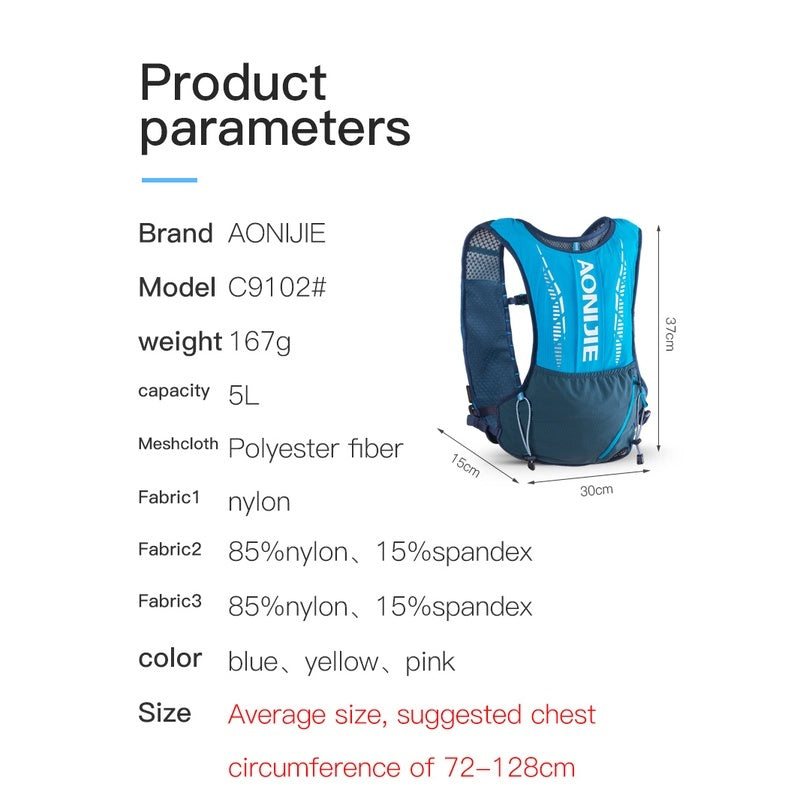 Aonijie Running Vest Hydration Backpack 5L - BLACK (Vest Only)