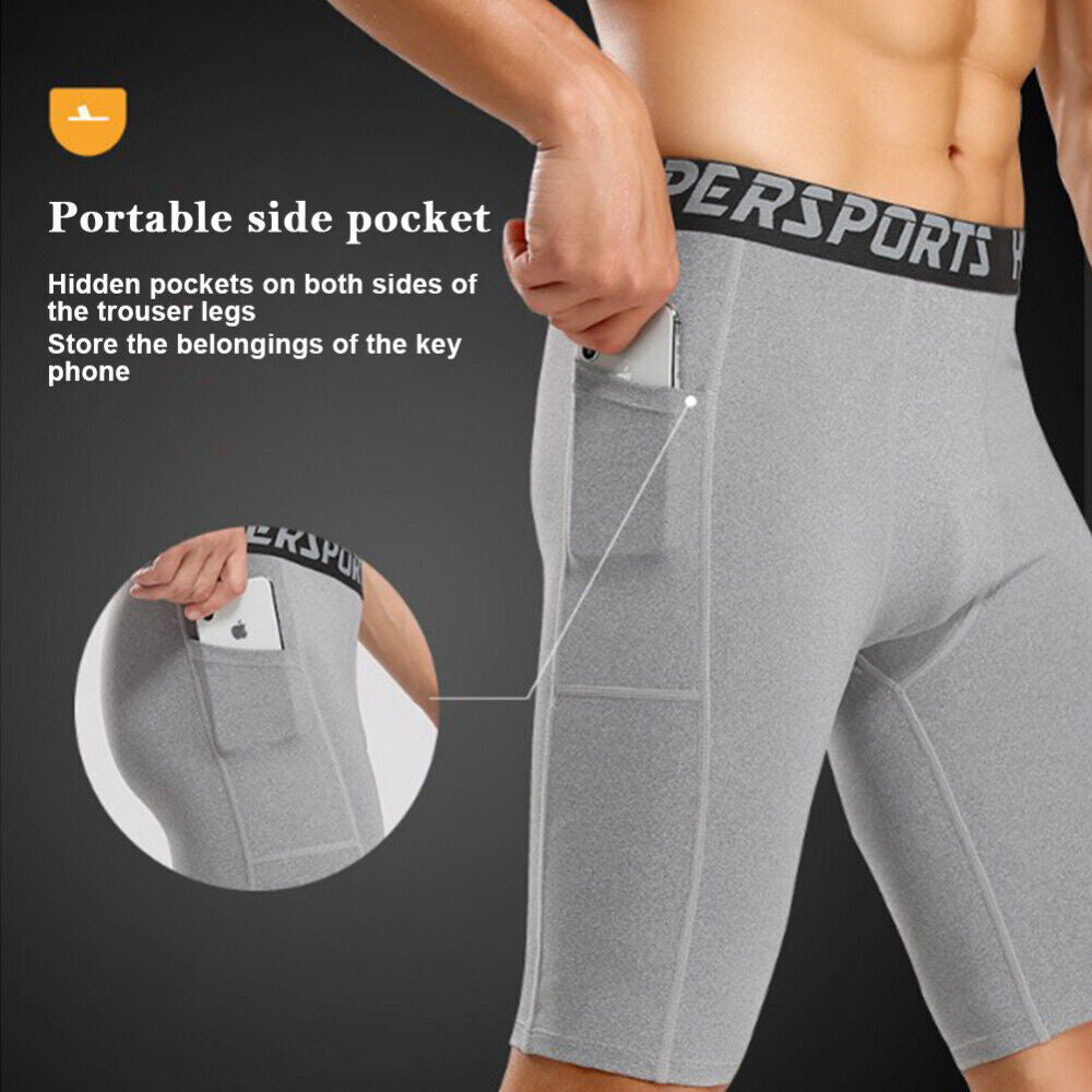 MEN'S COMPRESSION RUNNING SHORTS - BLACK (POLYESTERSOFT FABRIC) with 2 pockets
