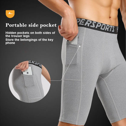 MEN'S COMPRESSION RUNNING SHORTS - BLACK (POLYESTERSOFT FABRIC) with 2 pockets