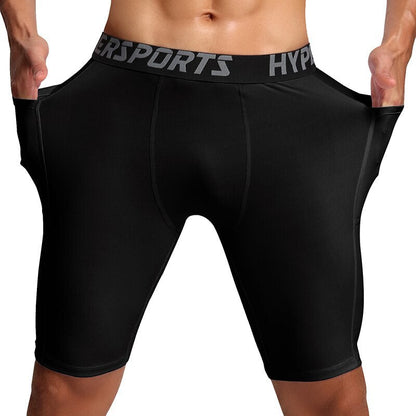 MEN'S COMPRESSION RUNNING SHORTS - BLACK (POLYESTERSOFT FABRIC) with 2 pockets