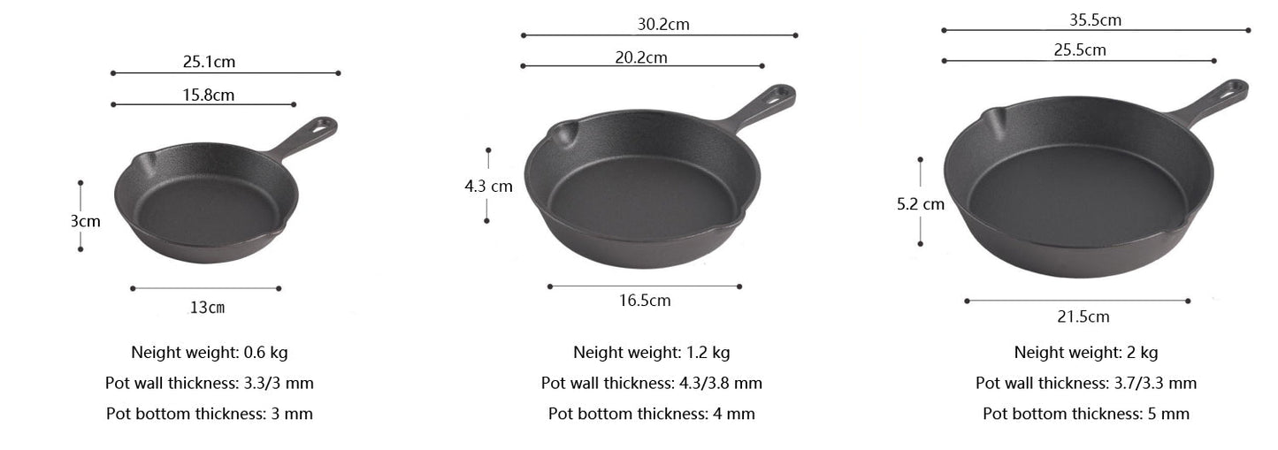 Happiness CAST IRON SET - 3 Versatile pans with 2 durable glass lids  - Pre Seasoned