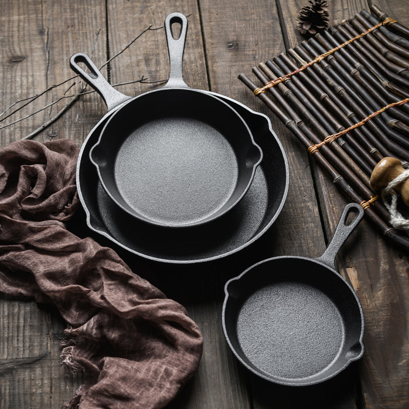 Happiness CAST IRON SET - 3 Versatile pans with 2 durable glass lids  - Pre Seasoned