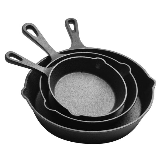 Happiness CAST IRON SET - 3 Versatile pans with 2 durable glass lids  - Pre Seasoned