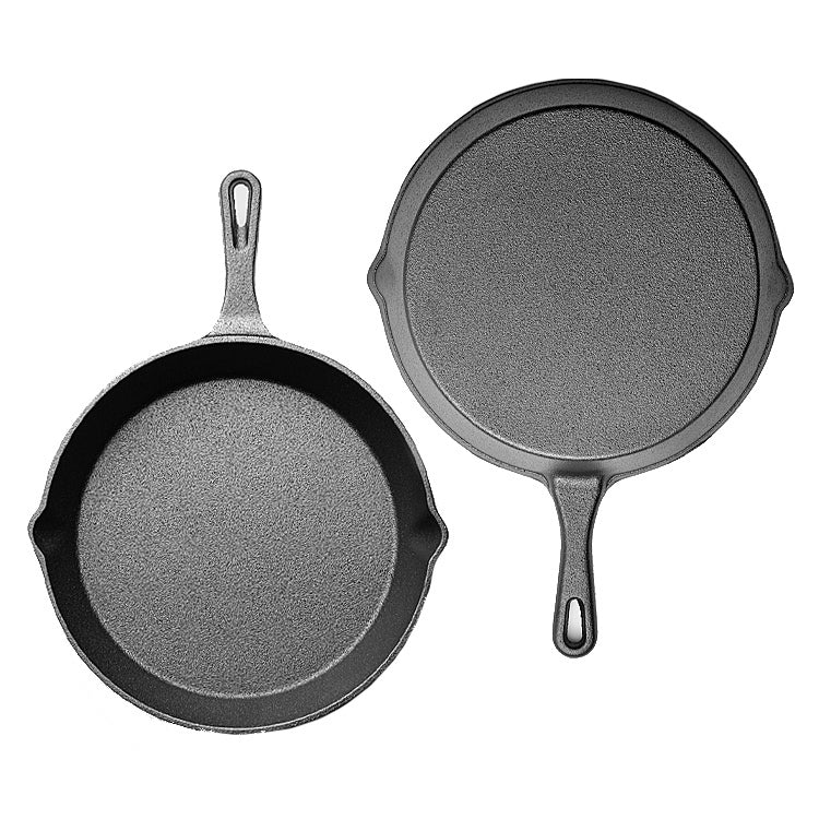 Happiness CAST IRON SET - 3 Versatile pans with 2 durable glass lids  - Pre Seasoned