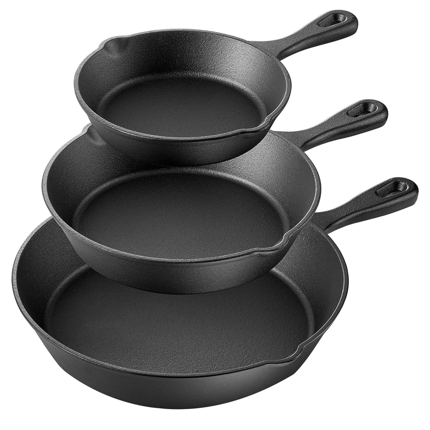 Happiness CAST IRON SET - 3 Versatile pans with 2 durable glass lids  - Pre Seasoned