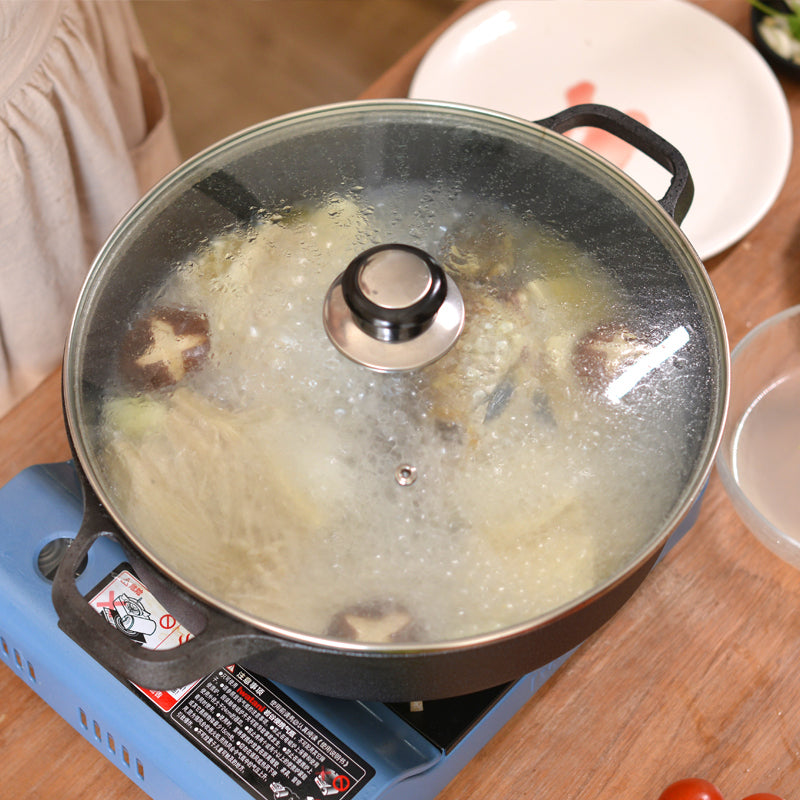 Happiness CAST IRON COOKING PAN 33cm x 9cm with glass lid