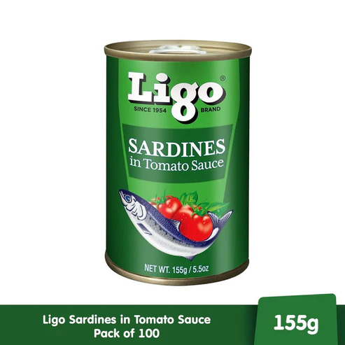Ligo Sardines in Tomato Sauce Rich in Calcium, Protein and Lycopene 155g x 100 cans