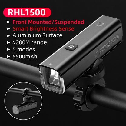 Rockbros  BICYCLE FRONT LIGHT  Lumens Rechargeable 1500
