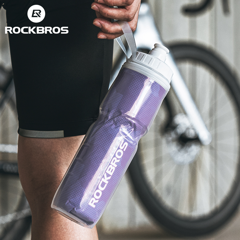 Rockbros INSULATED CYCLING Sports WATER BOTTLE with handle 670ml ALUMINUM and LEAK PROOF