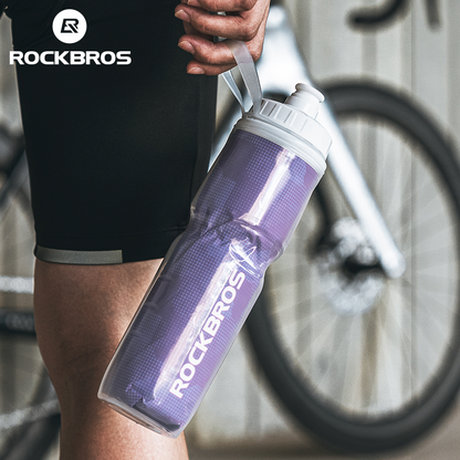 Rockbros INSULATED CYCLING Sports WATER BOTTLE with handle 670ml ALUMINUM and LEAK PROOF