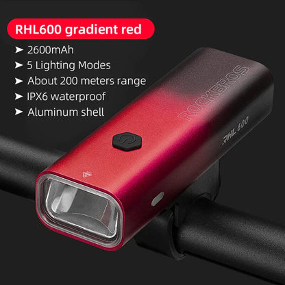 Rockbros HEADLIGHTS BICYCLE FRONT LIGHT 600 Lumen LED Rechargeable