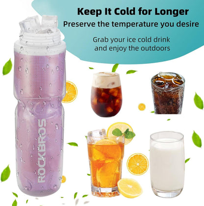 Rockbros INSULATED CYCLING Sports WATER BOTTLE with handle 670ml ALUMINUM and LEAK PROOF