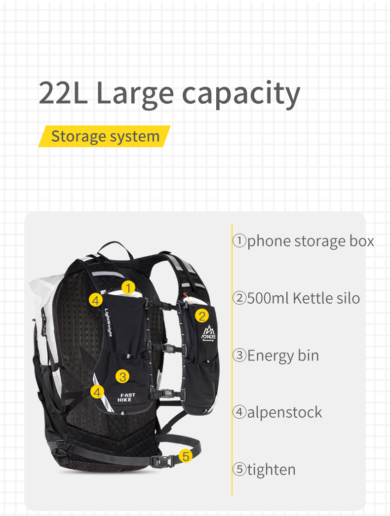Aonijie OUTDOOR TRAIL SPORTS Hydration BACKPACK 22L - YELLOW