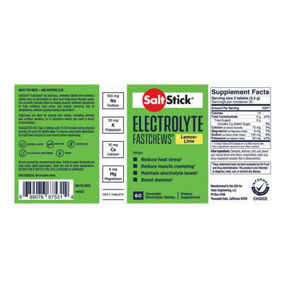 SaltStick Electrolyte Fastchews - Lemon Lime - Bottle 60ct (CHEWABLE)