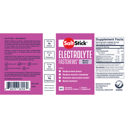 Saltstick Electrolyte Fastchews - Mixed Berry - Bottle 60ct (FAST DISSOLVING CHEWS)