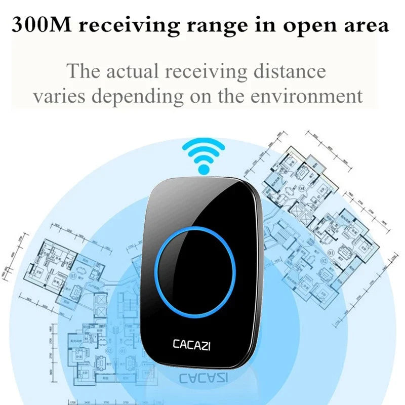 CACAZI Wireless Doorbell Waterproof - Black 2 Button / 1 Receiver