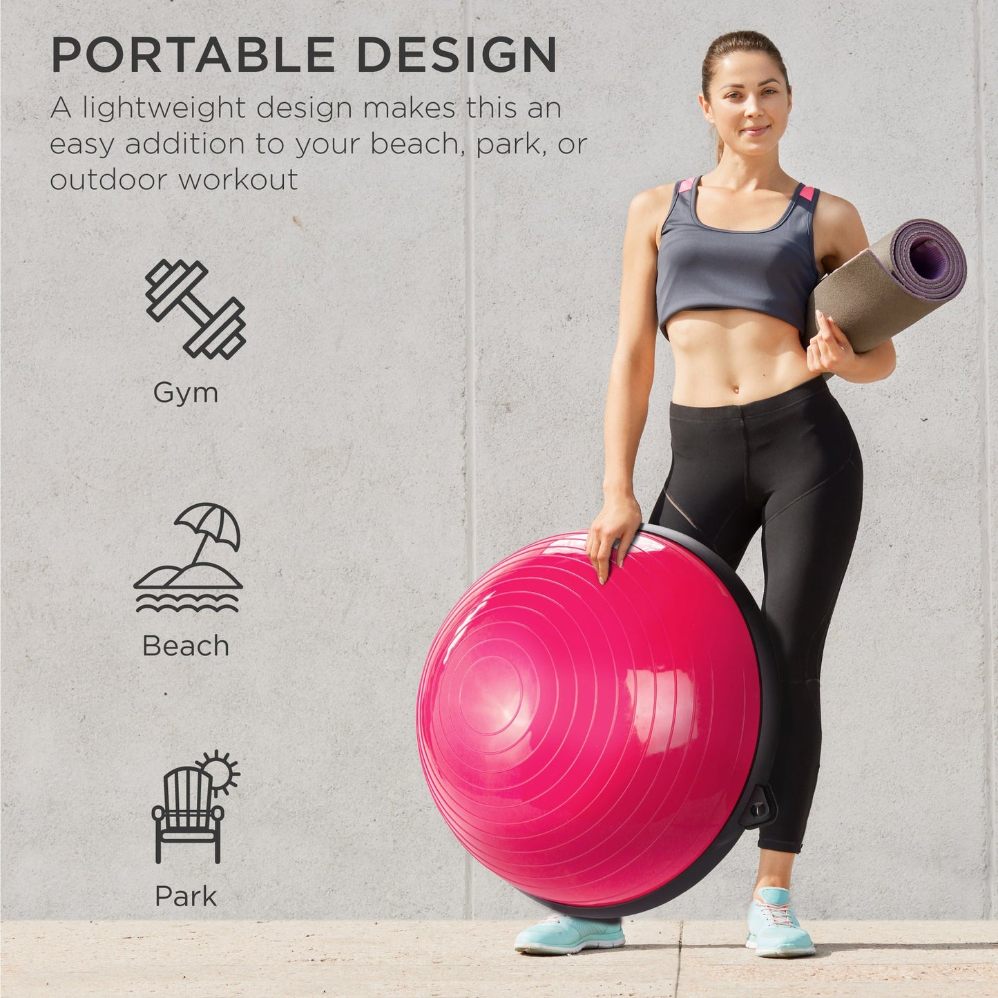 TOPKO Half Ball Diameter: 58cm MULTIPURPOSE Two workout FLAT BASE & YOGA BALL 660Lbs PORTABLE DESIGN