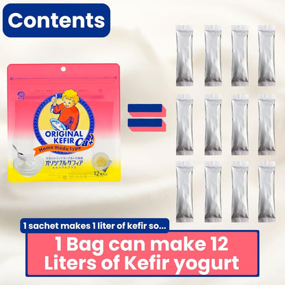 CALCIUM+ Japanese ORIGINAL KEFIR STARTER CULTURE (thick, yogurt-style) 12 SACHETS IN 1 POUCH - 1 sachet makes 1 liter