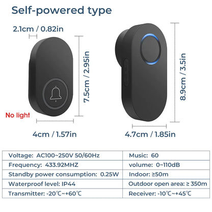 Smartrul WIRELESS DOOR BELL - BLACK BATTERY MODEL 1 Button / 1 Receiver